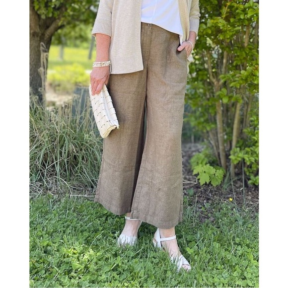 J. Jill Pants - J. Jill 100% Linen Wide Leg Pants Size 16 Brown Lagenlook Spring Summer Boho